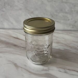 Small Glass Mason Jar with Gold Lid – 4 oz Honeycomb Design